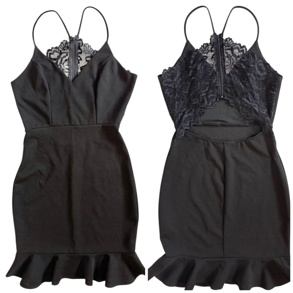 Love Culture Black Lace Cut Out Back Ruffle Detail Dress Size Juniors S